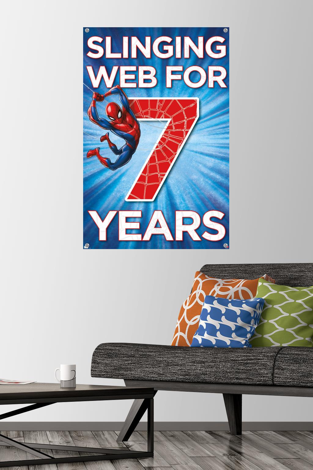 Marvel Spider-Man - Happy 7th Birthday Wall Poster with Pushpins, 22.375" x 34"