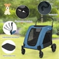thumbnail image 5 of Costway Extra Large Dog Stroller with Dual Entry Safety Belt Adjustable Handle 4 Wheels Blue, 5 of 10