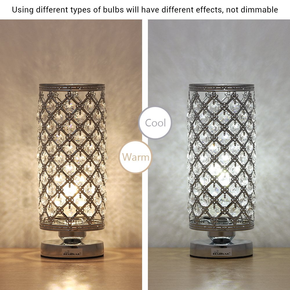 Crystal Table Lamp Cylinder Bedside Desk Reading Lamp For Bedroom Living Room