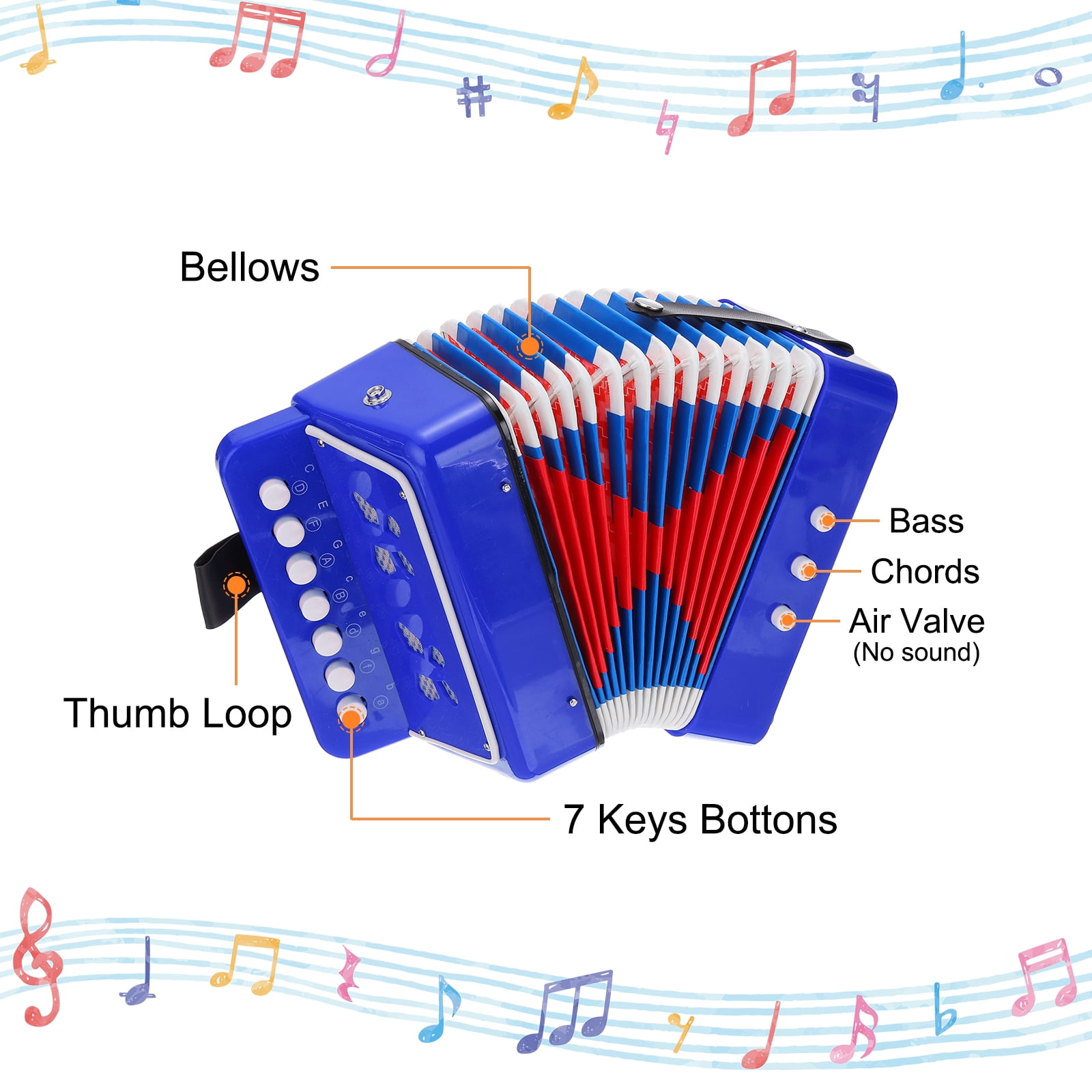 Uxcell Accordion 10 Keys Button Accordion Mini Musical Instrument Gifts, Navy Blue