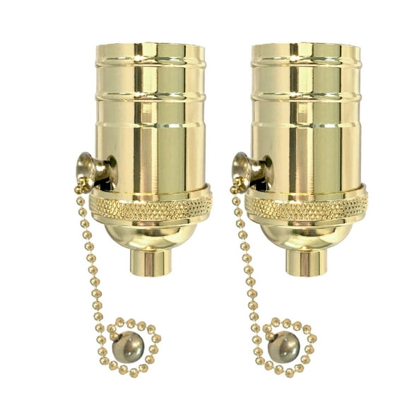 Royal Designs, Inc. Pull Chain Lamp Socket for Incandescent LED Bulbs, Polished Brass, Set of 2