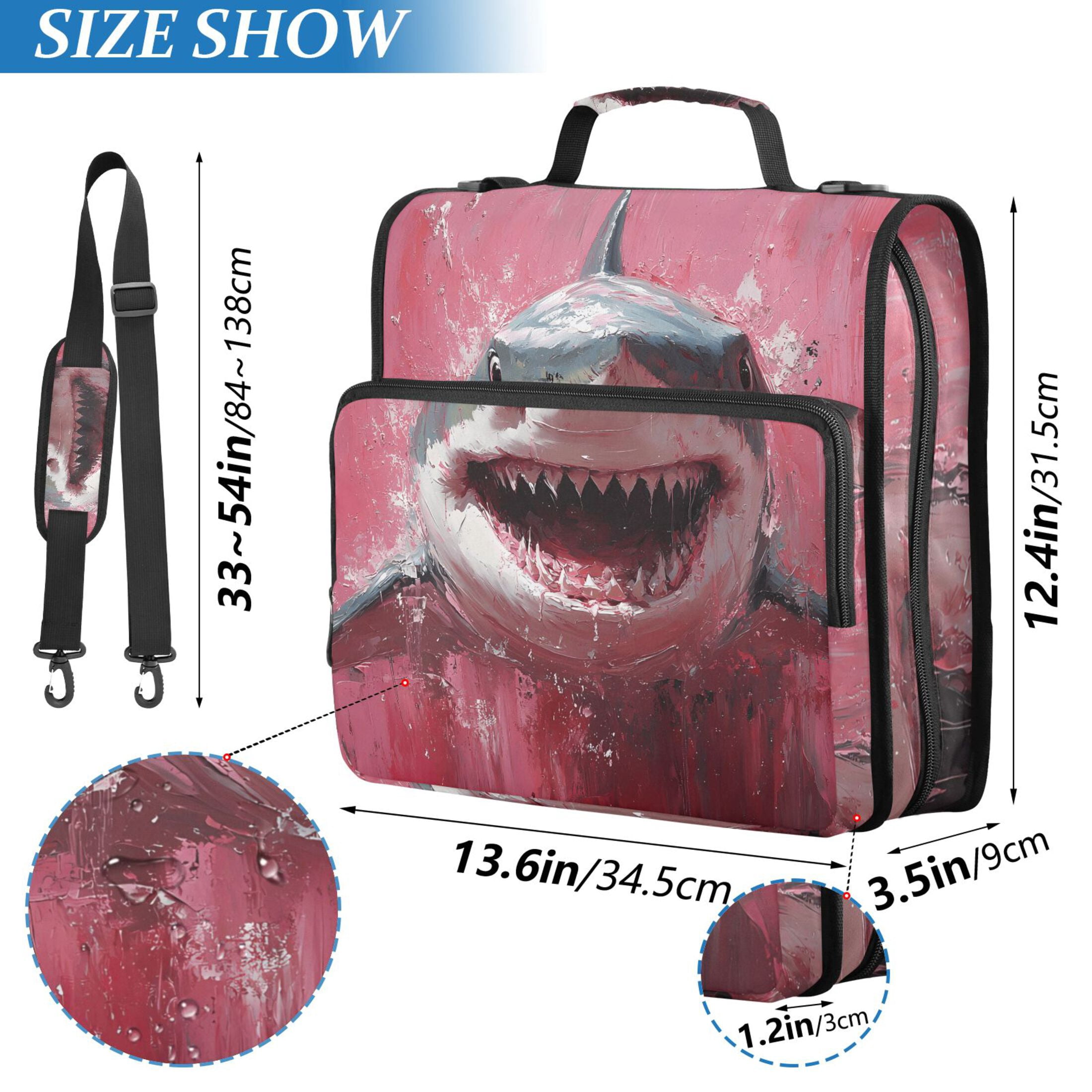 3 Ring Zipper Binder with Shoulder Strap Waterproof Trapper Keeper 2 Inch D-Ring 500 Sheets Capacity Aggressive Shark