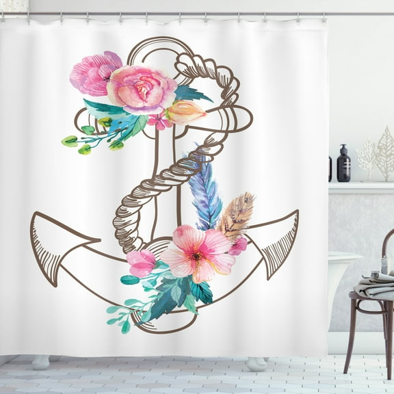Ambesonne Anchor Shower Curtain, Spring Blossoms Feathers, 69"Wx84"L, Brown Pale Pink
