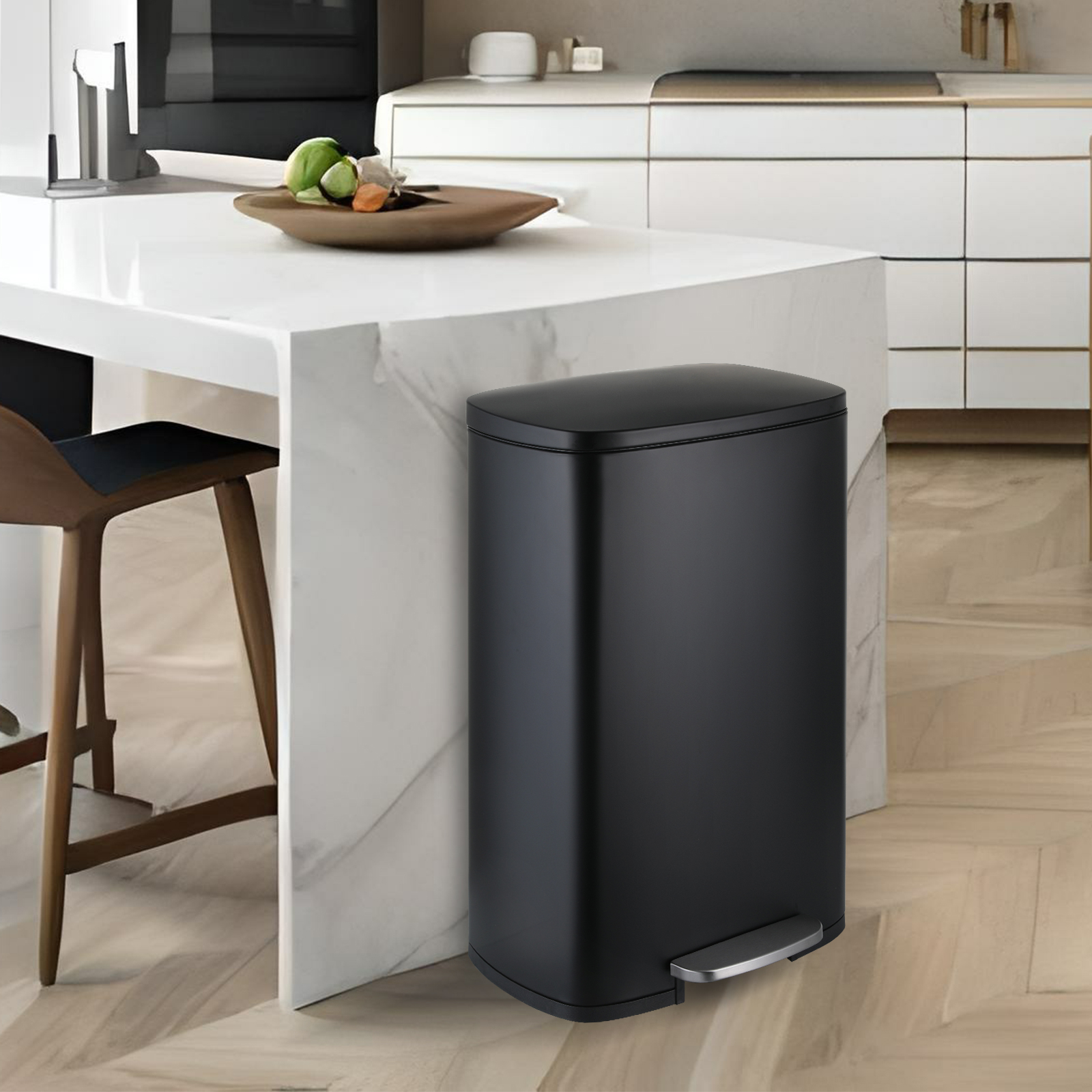 TLSUNNY 13.2+1.3 Gal Trash Can Set, Stainless Steel Kitchen Garbage Can Combo with Soft-Close Lids, Inner Bucket, Foot Step