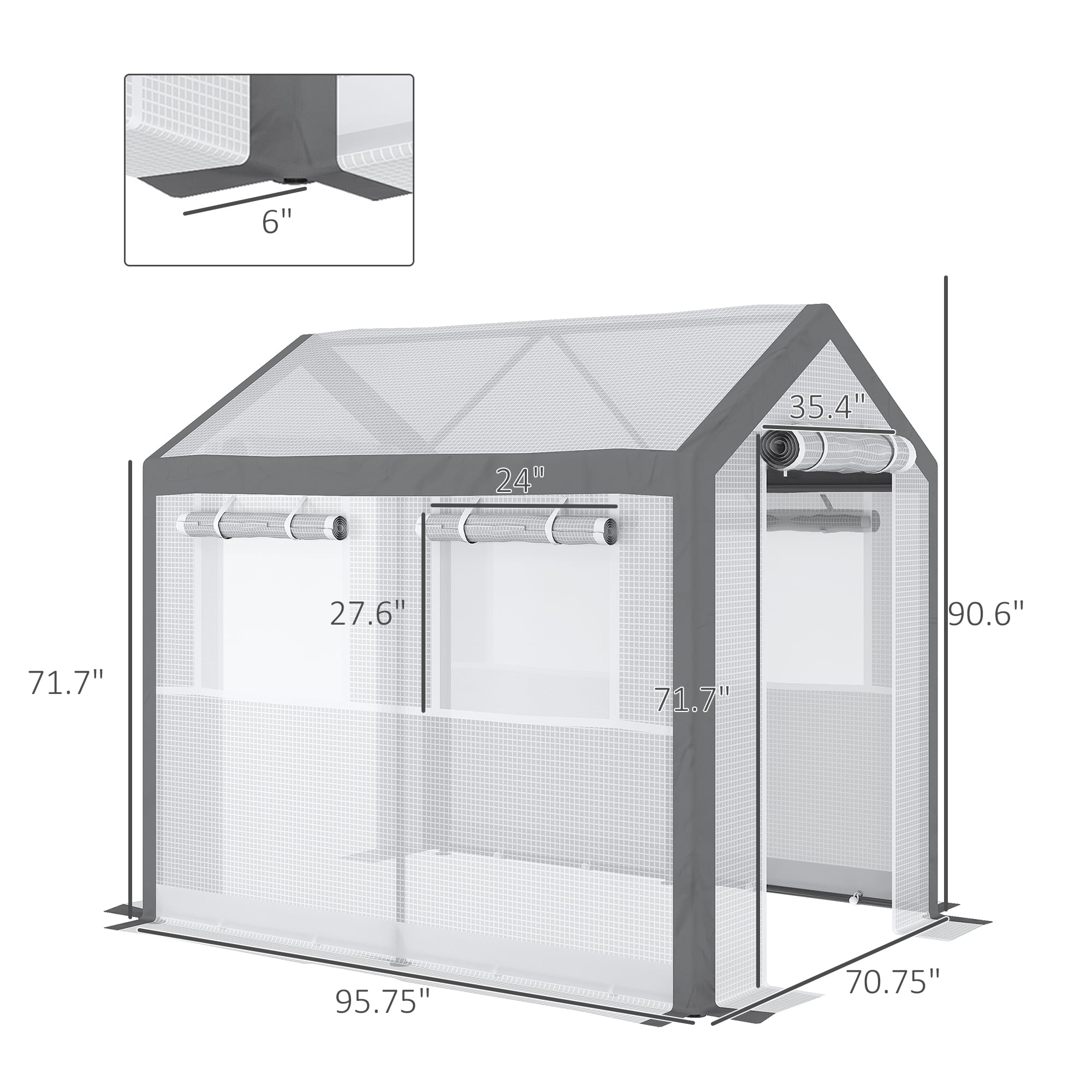 Outsunny Walk-In Tunnel Greenhouse with Windows, Mesh Doors, Weather Cover
