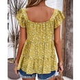 thumbnail image 7 of Jalioing Womens Ruffle Short Sleeve Blouse Smocked Square Neck Tunic Top Floral Print Summer Ruffled Shirts, 7 of 7
