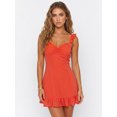 thumbnail image 4 of Vestido corto de verano para mujer, color liso, ribete de encaje, mangas acampanadas, escote en V, corte en A., 4 of 9
