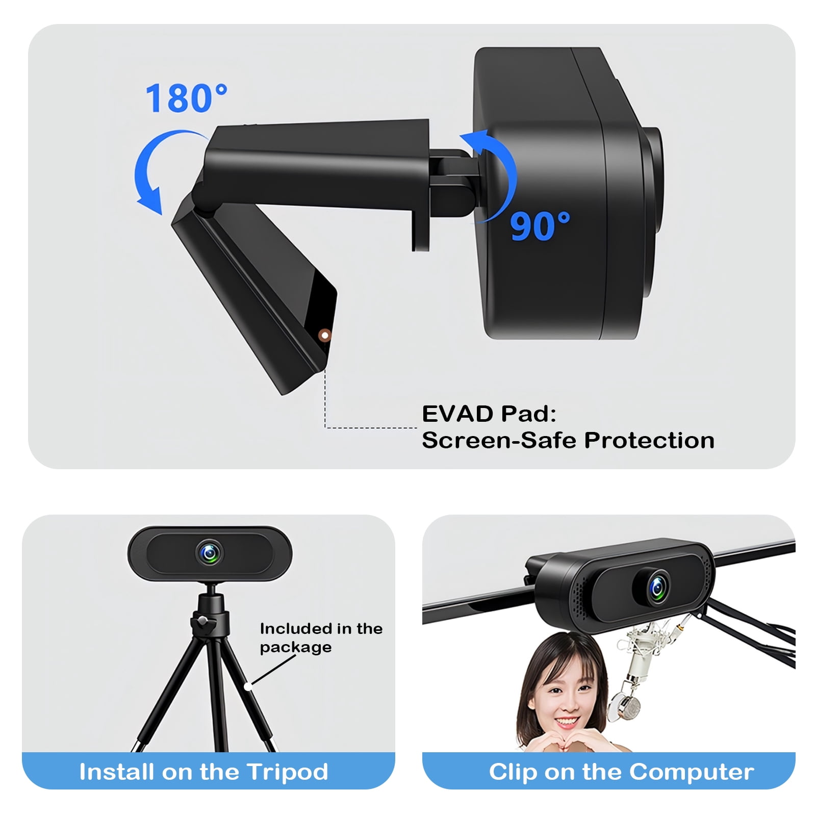 RONY 2K QHD Webcam: USB Autofocus PC Webcam with Noise-Canceling Mic, Streaming Computer Camera for PC Laptop Desktop