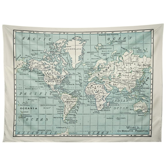 Society6 Catherine Holcombe World Map in Blue and Cream 50" x 60" Tapestry