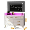 thumbnail image 3 of Modern 8-Drawer Dresser with LED Lights and Power Outlet – Wood Chest of Drawers with Gold Handles and Open Storage for Bedroom, Living Room, or Entryway, 3 of 9