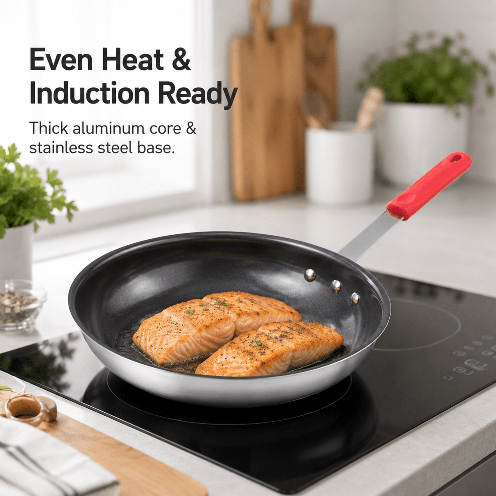 Alvantor Ceramic Nonstick Frying Pan, 8/10/12/14 inch, Aluminum Egg Pan with Stainless Steel Base, Oven Safe, Dishwasher Safe Skillet