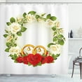 thumbnail image 1 of Ambesonne Romance Shower Curtain, Roses Wedding Rings, 69"Wx84"L, White Green Red, 1 of 3