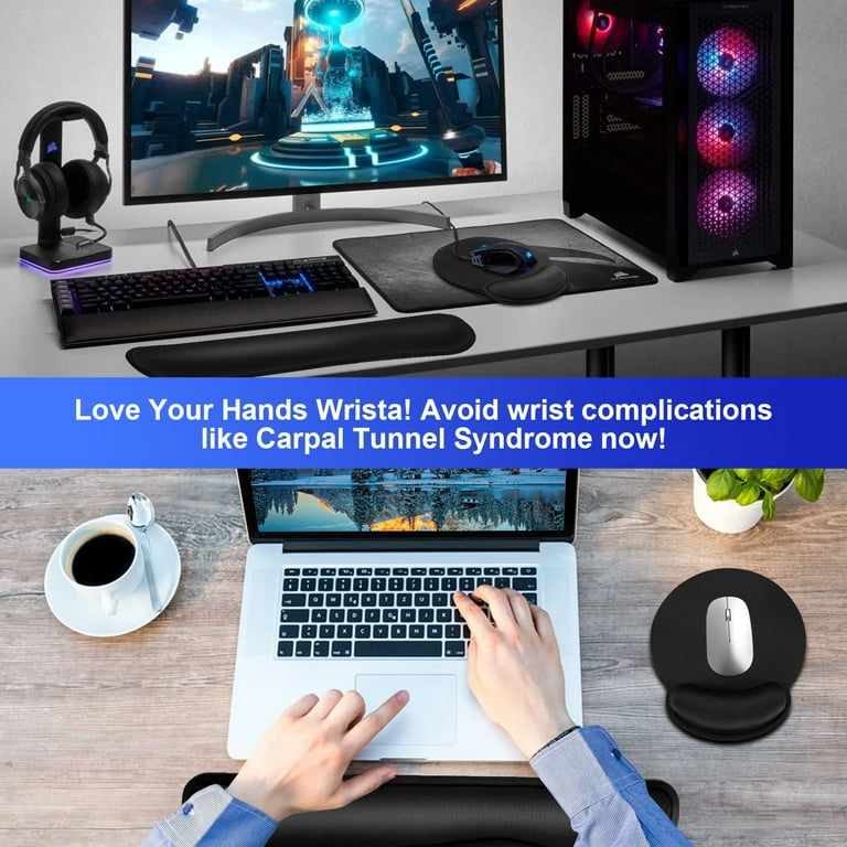 Premium Wrist Rests for Keyboard and Mouse Pad Set - Memory Foam Cushion,  Black - Ergonomic Wrists Hand Arm Rest Support for Laptop Computer Desk and