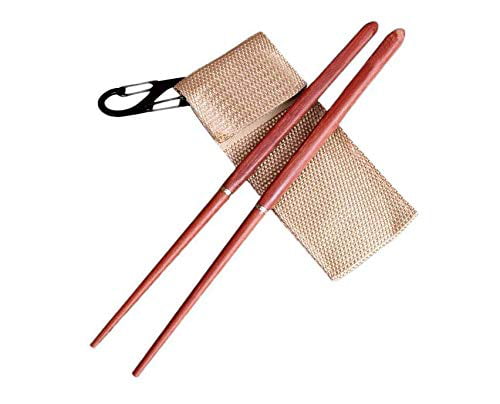 Sahalie Chopsticks Travel Portable Rosewood Tip Brushed Steel Handles with Nylon 