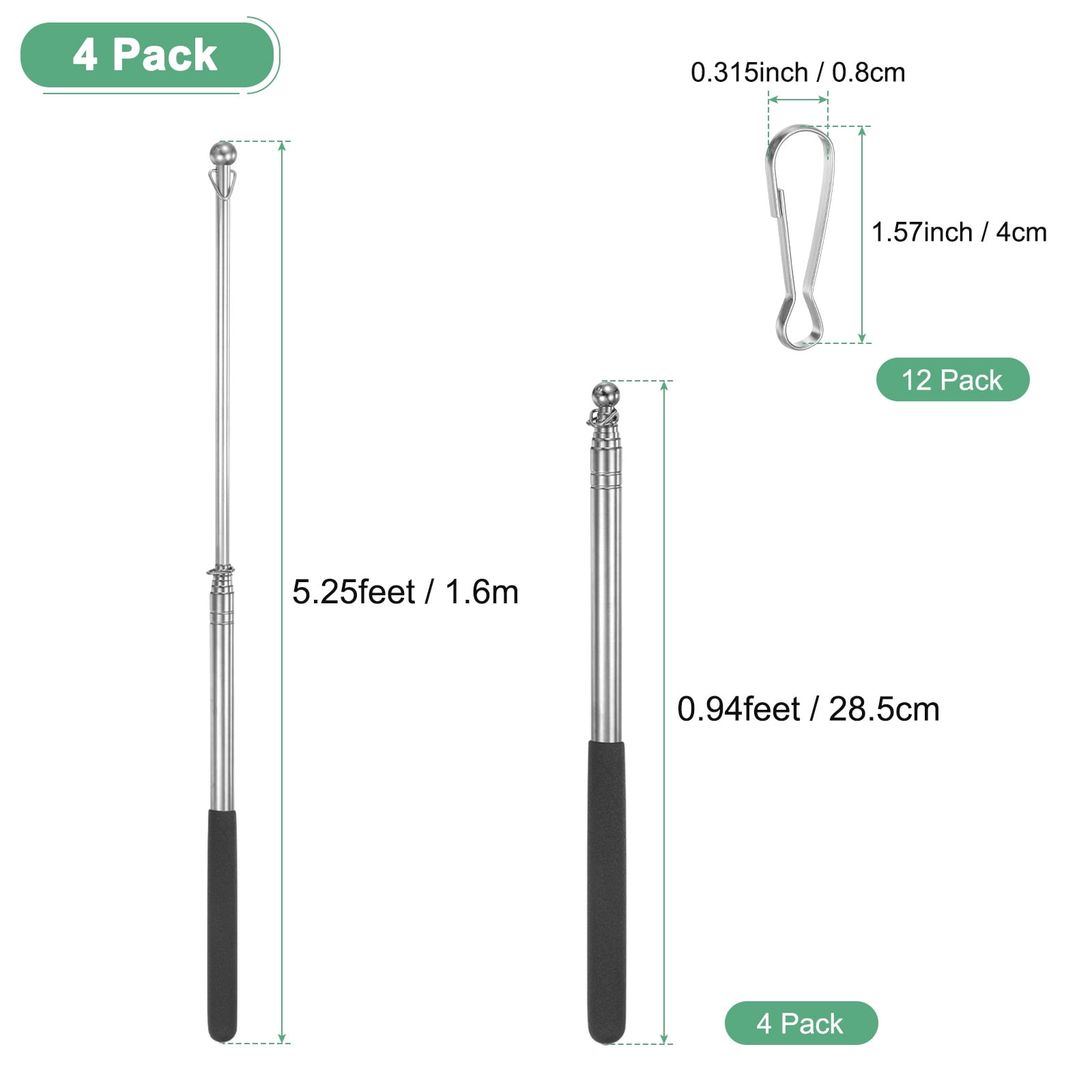 Uxcell 4-Pack 5.25Ft/1.6M Telescopic Flag Pole with Clips Black