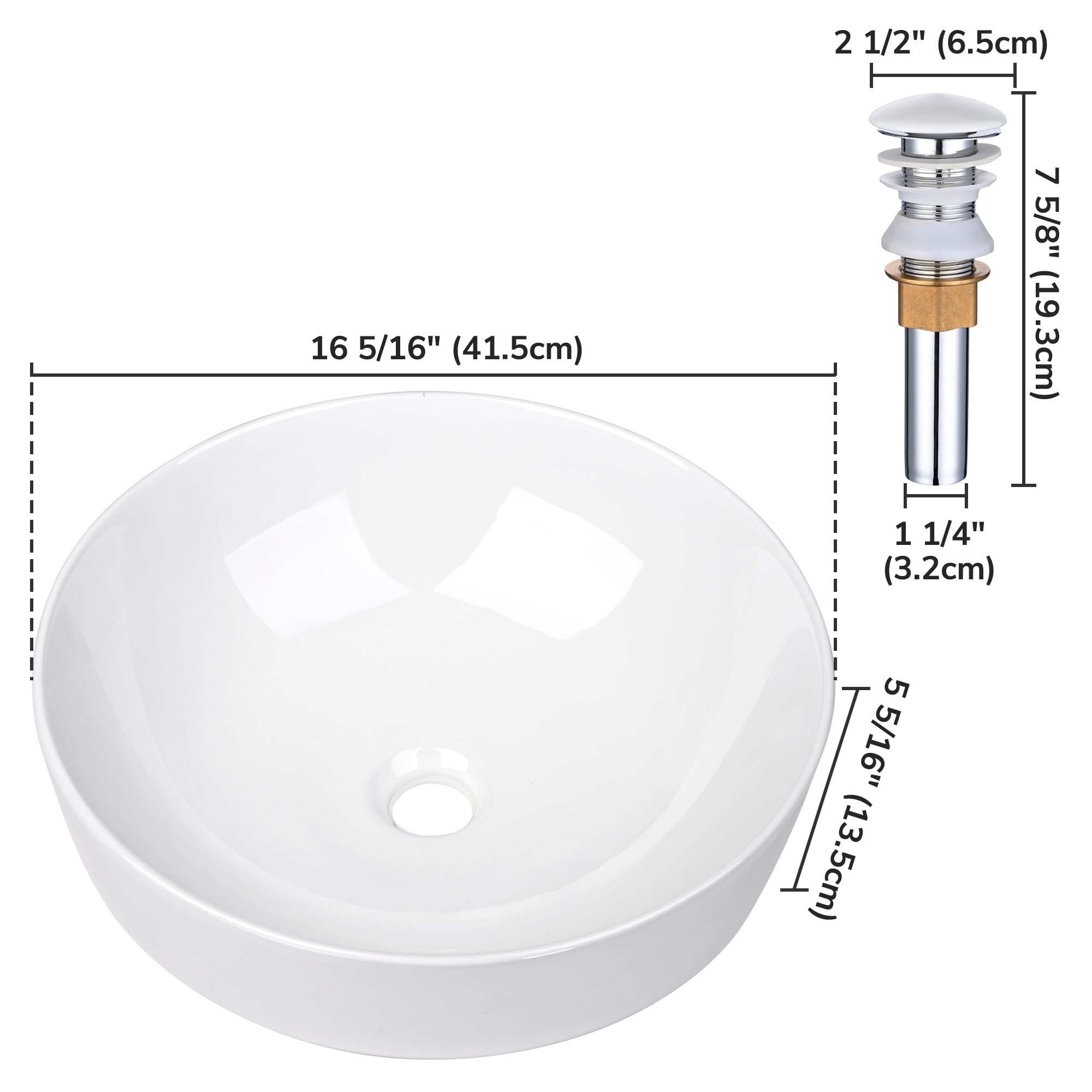 Aquaterior 2 Pack Round Bathroom Vessel Sink with Pop up Drain 16"x5" Above Counter Ceramic Vessel Sink For Hotel