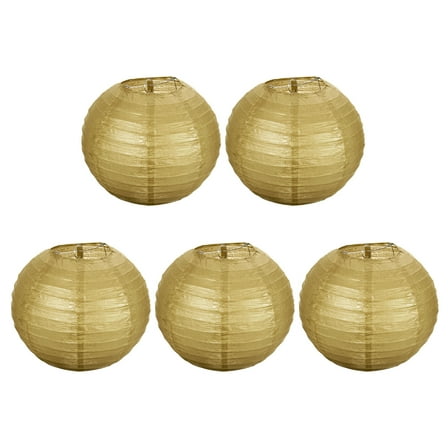 Uxcell 8" Paper Lanterns, Round Hanging Chinese/Japanese Lantern Decoration for Home Birthday Party, Gold Tone 5 Pcs