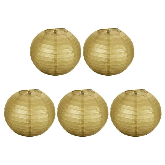 Uxcell 8" Paper Lanterns, Round Hanging Chinese/Japanese Lantern Decoration for Home Birthday Party, Gold Tone 5 Pcs