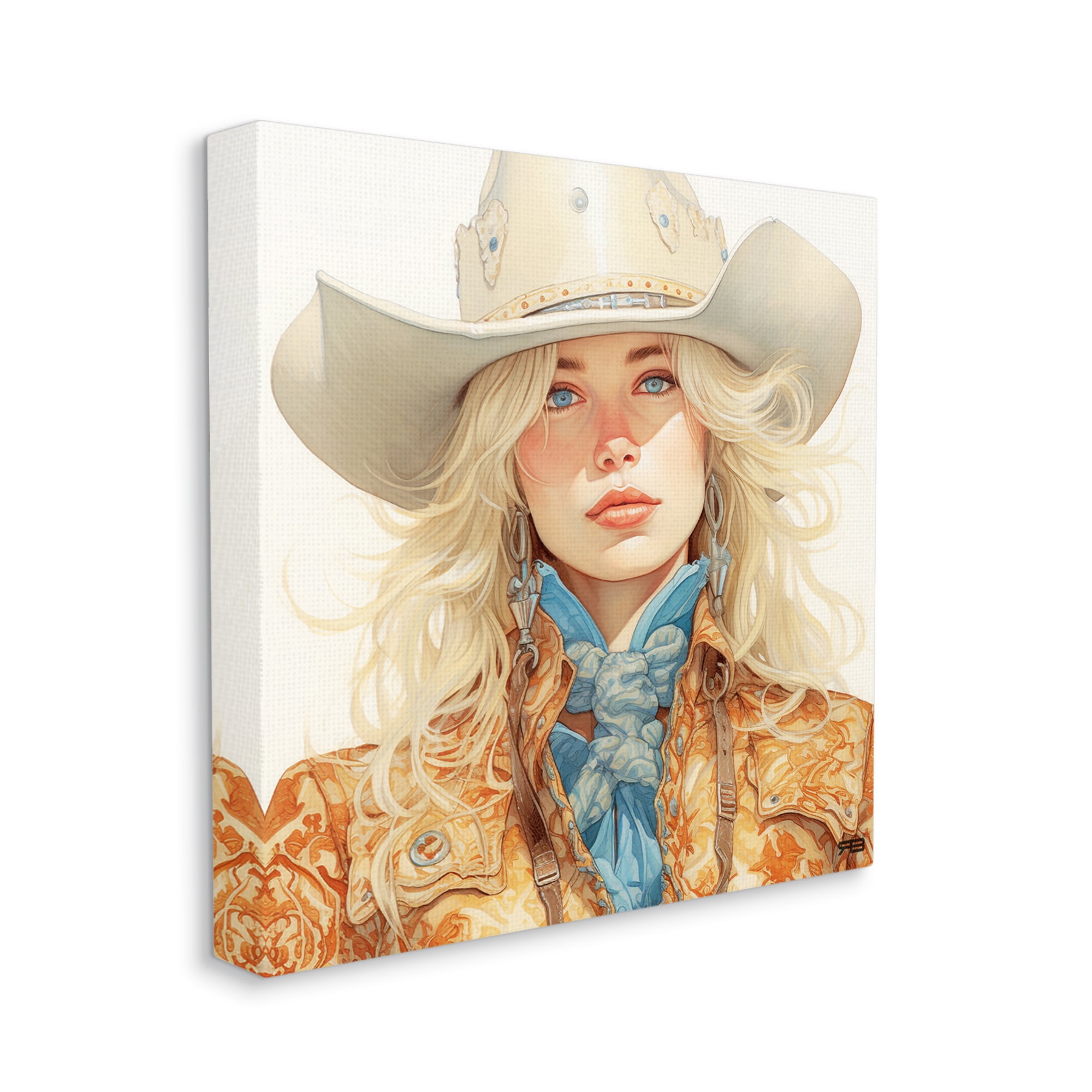 Stupell Industries Blonde Cowgirl Portrait Abstract Painting Gallery Wrapped Canvas Art Print Wall Art, 24 x 24
