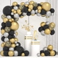 thumbnail image 1 of Kit de arco de globos negros y dorados, 125 piezas de globos negros plateados y dorados metálicos, guirnalda de globos negros y dorados de 5/12/18 pulgadas para fiesta de cumpleaños, boda, 1 of 5