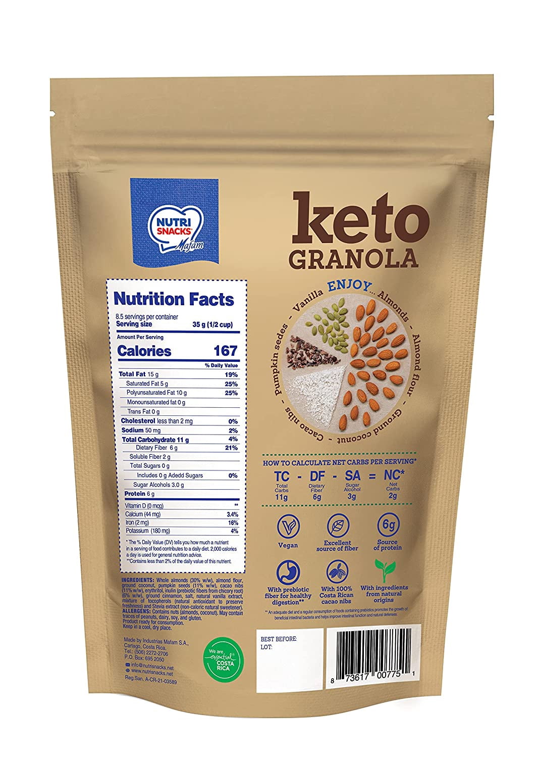 Nutri Snacks Keto Granola, Low Carb  and Ready to Use, 10.5 oz. Resealable Bag