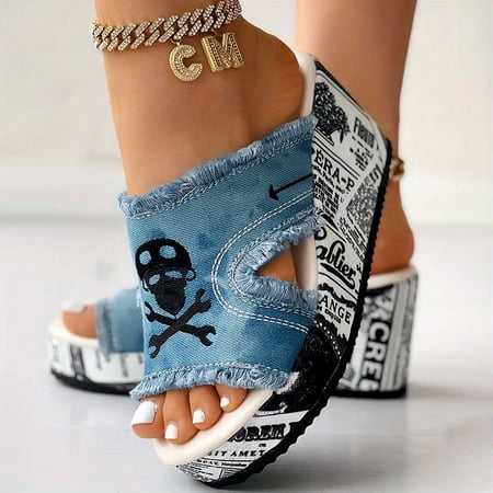 

2024 Latest Hot FashionStylish Women s Tassel Denim Sandals - Slip-on Open Toe Wedges for Casual & Summer Wear