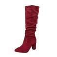 thumbnail image 2 of Tawop Winter Boots for Women Knee High Chunky High Heel Round Toe Boots, 2 of 9