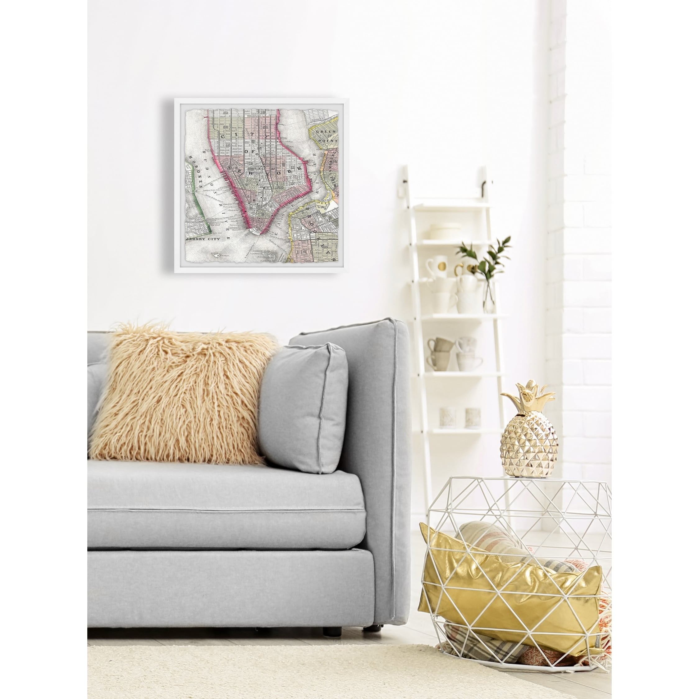 Marmont Hill Plan of NY Framed Wall Art, 1.50" x 24.00"