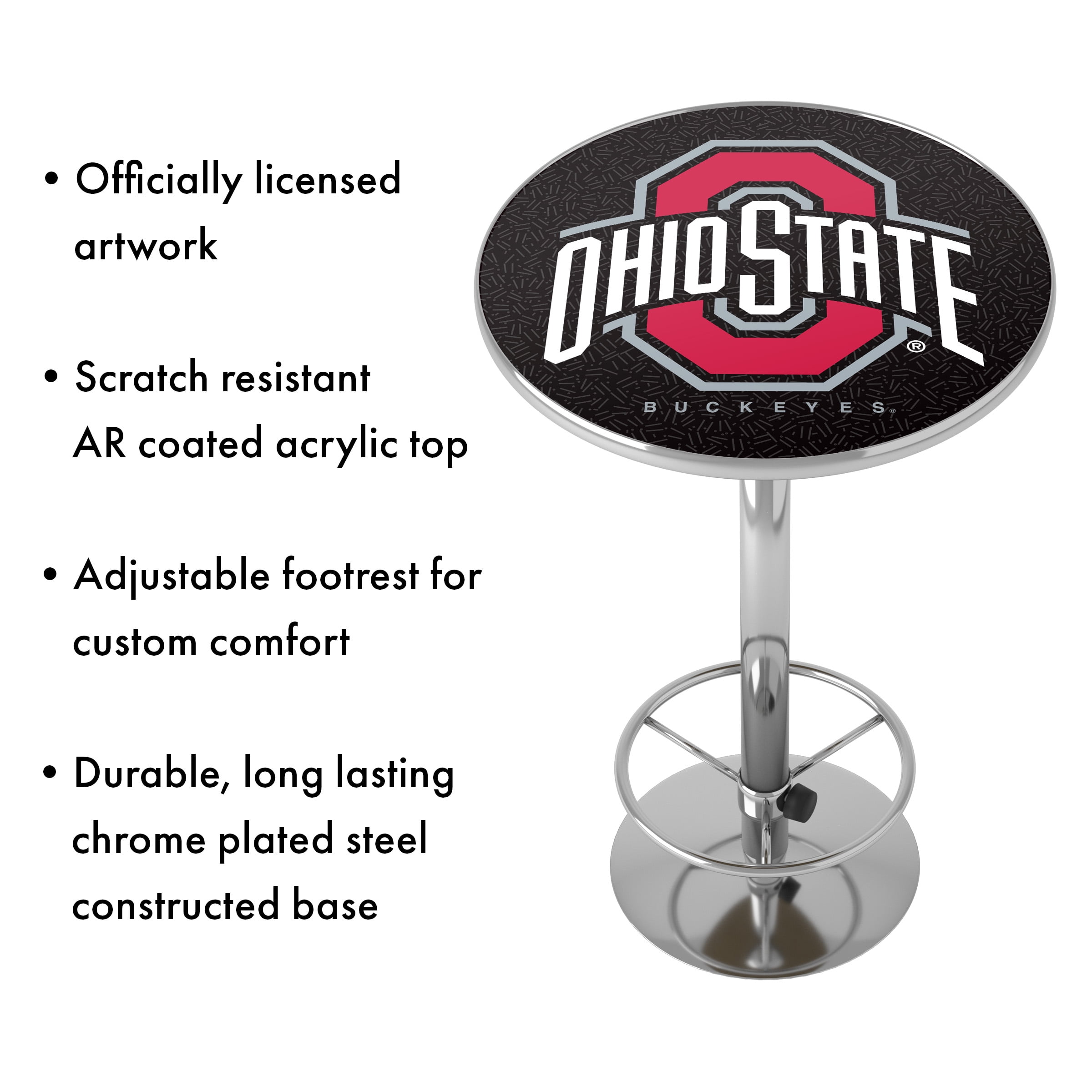 Ohio State University Logo Black Bar Table with Adjustable Footrest and Acrylic Top