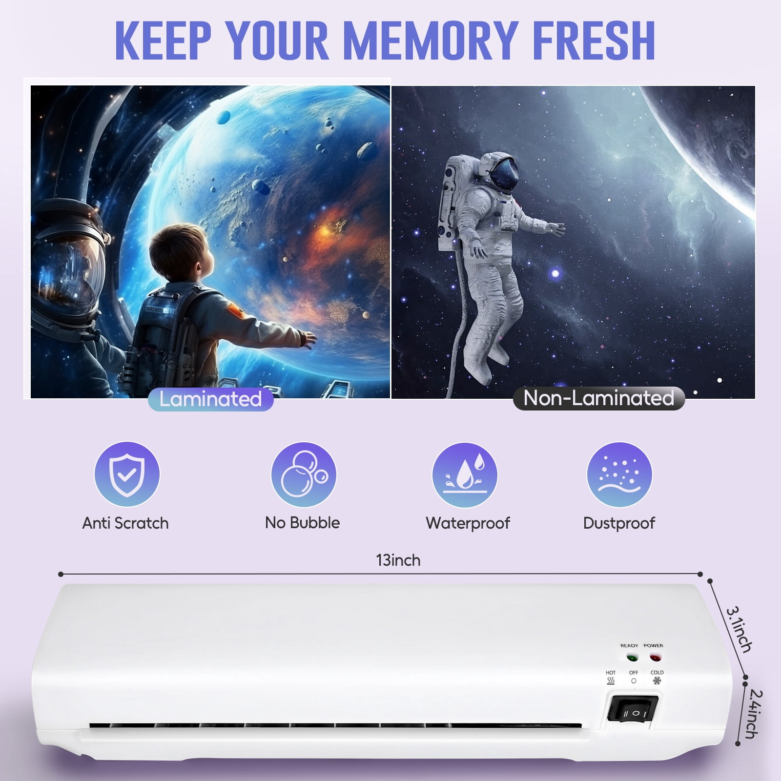 9" Thermal Laminator Machine for A4, 4-in-1 Laminator Set, Includes 40 Laminating Pouches, Paper Trimmer & Corner Rounder, for Home Office School Use - White