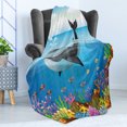thumbnail image 4 of Whale Soft Flannel Fleece Throw Blanket, Massive Whale the Master of the Oceans Themedround Planet Nature, Cozy Plush for Indoor and Outdoor Use, 70" x 90", Dark Blue Orange, by Ambesonne, 4 of 5