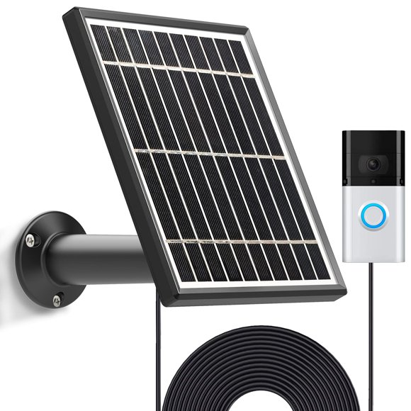 Uncle Squirrel Panneau Solaire Compatible avec Sonnette Vidéo 2/3/3 Plus/4, Charge Étanche Continuelle, Inclus Support Mural Sécurisé, Câble d'Alimentation 5.0M/16 Pieds