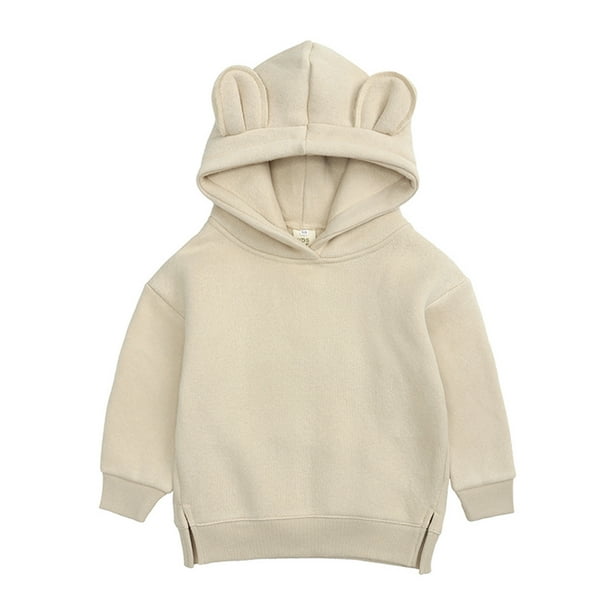 Gibobby Sudadera con capucha para niños, sudadera para niños pequeños, niñas sólidas, lindas orejas para niños(Beige, 12-24 Meses)