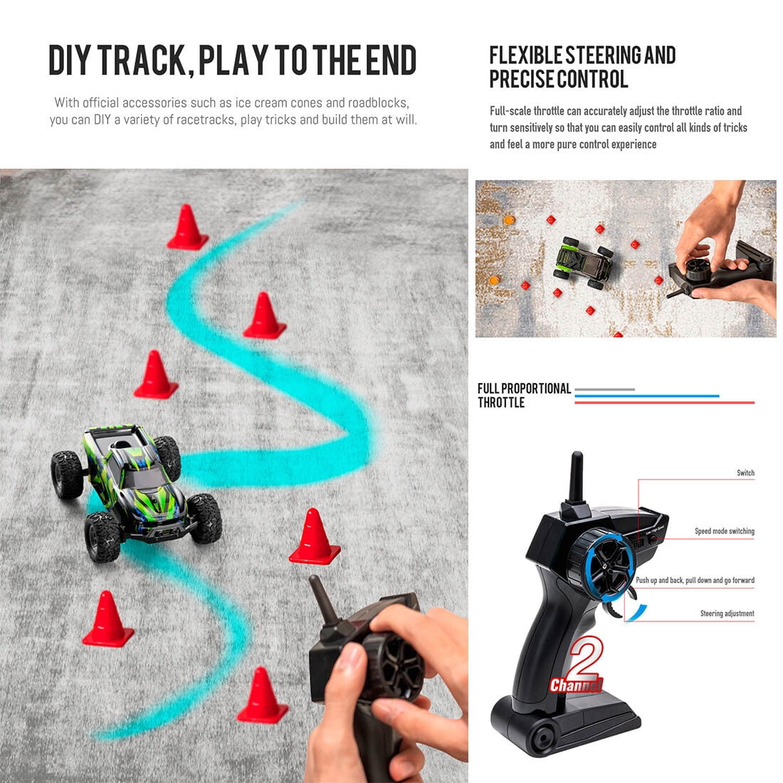 1:32 Scale RC Drift Off-Road Car, 2.4G 4WD High Speed Remote Control Truck, Full-Scale Synchronous Controller, Ready-to-Run Mini Crawler Cars for Adults - Green