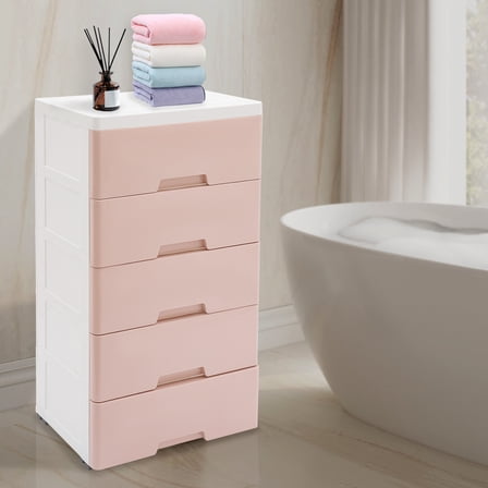 DENEST Pink 5-Drawer Storage Cabinet - Stylish Organizer for Bedroom & Home
