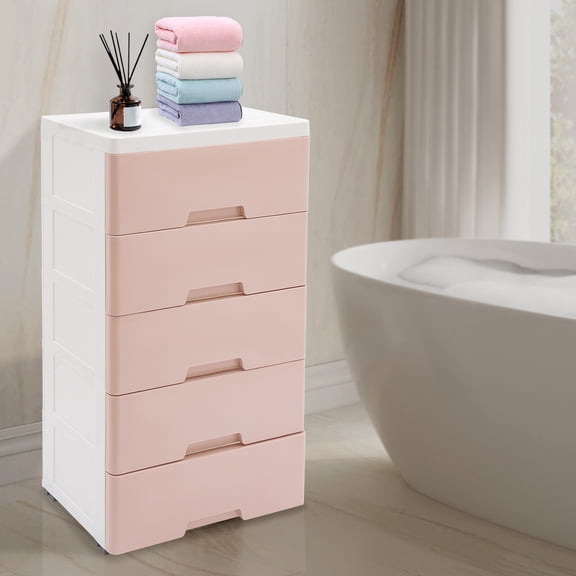 DENEST Pink 5-Drawer Storage Cabinet - Stylish Organizer for Bedroom & Home
