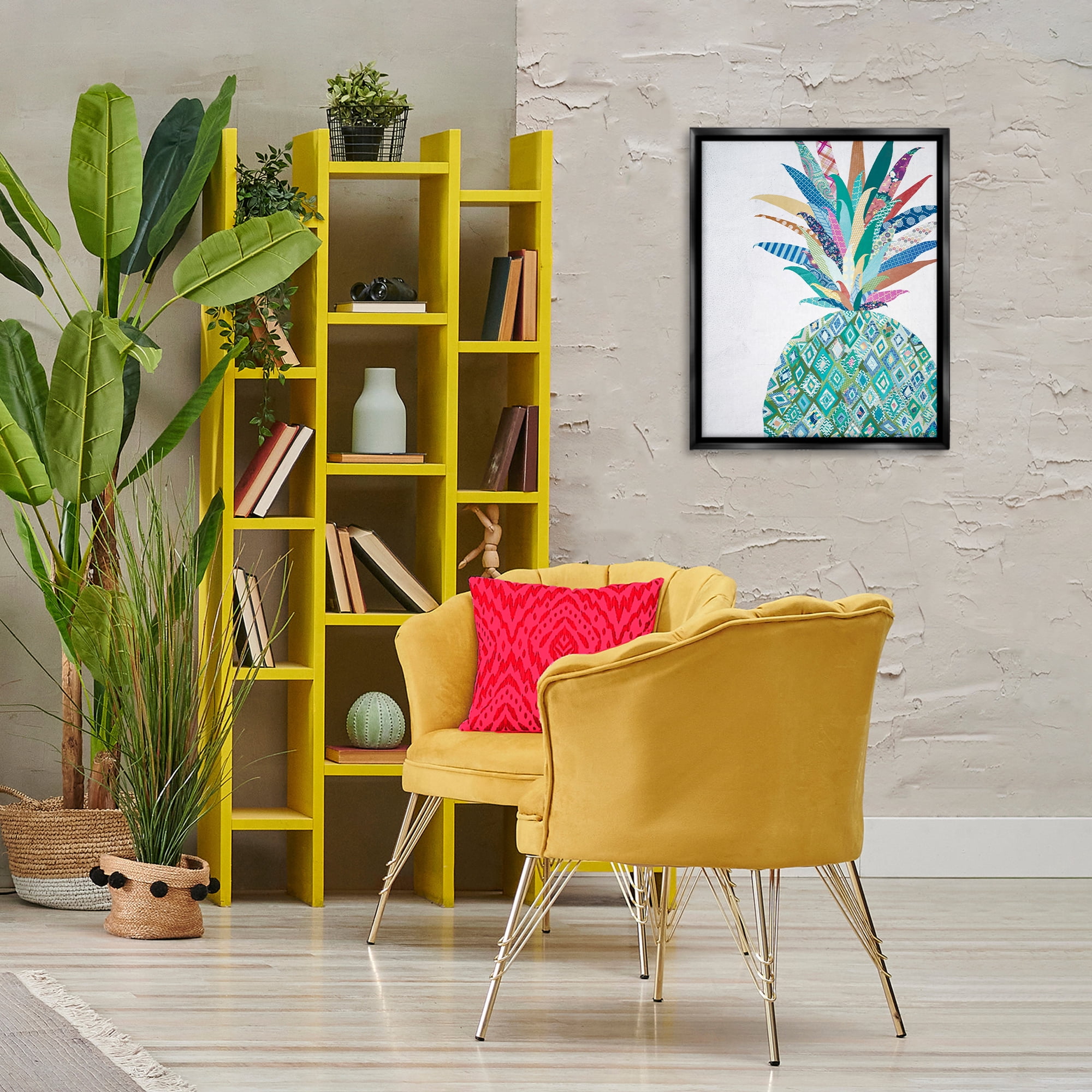 Stupell Industries Geometric Patterned Pineapple Food & Beverage Painting Black Floater Framed Art Print Wall Art, 17 x 21