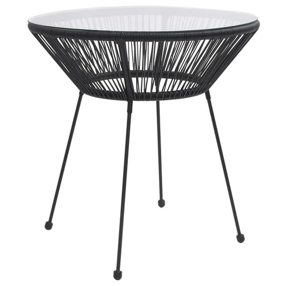 vidaXL Patio Dining Table Black 27.6"x29.1" Rattan and Glass