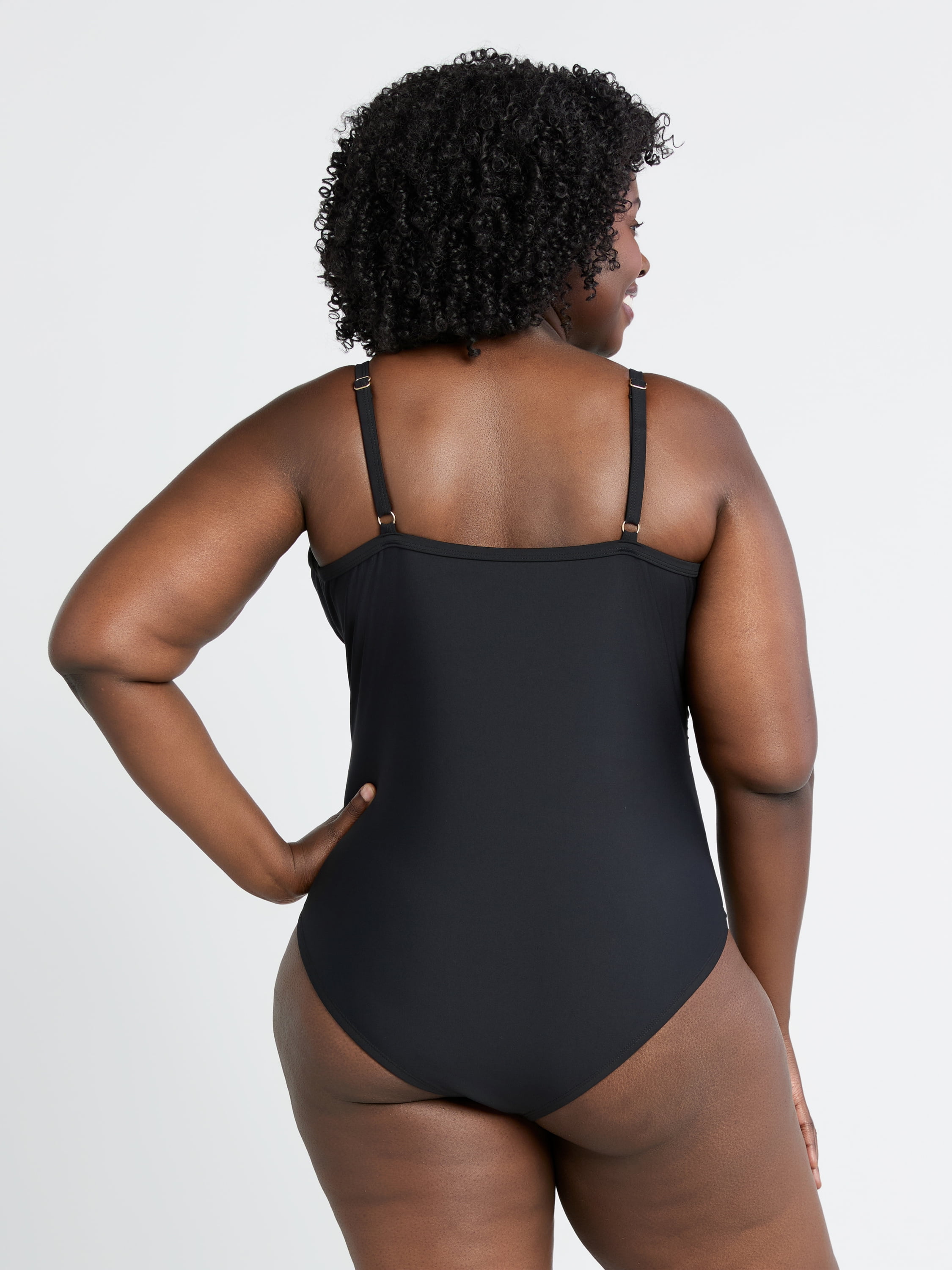 Time and Tru Women’s and Women’s Plus Mesh Inset One Piece Swimsuit, Sizes XS-3X
