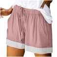 thumbnail image 2 of Oiangi Womens Flat Front Shorts Color Block Summer Shorts Elastic Waist Drawstring Holiday Travel Shorts with Pockets Pink L, 2 of 7