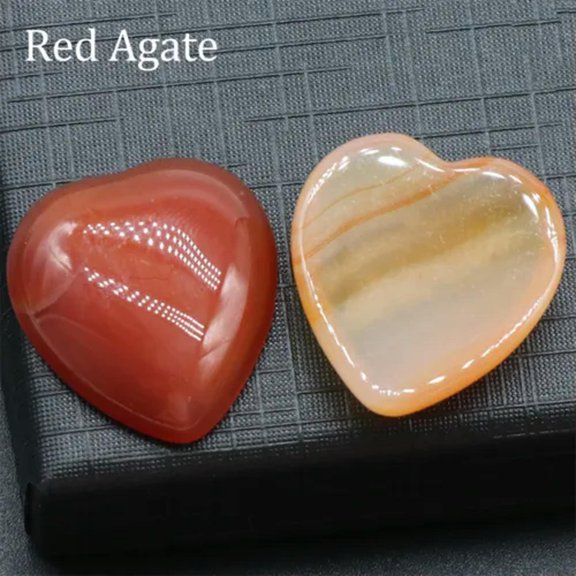 EOEMY 22mm*25mm Heart Cabochon Beads Natural Mixed Gemstones Cab Flatback Reiki Chakra-Red Agate-5Pcs (Random Pick)