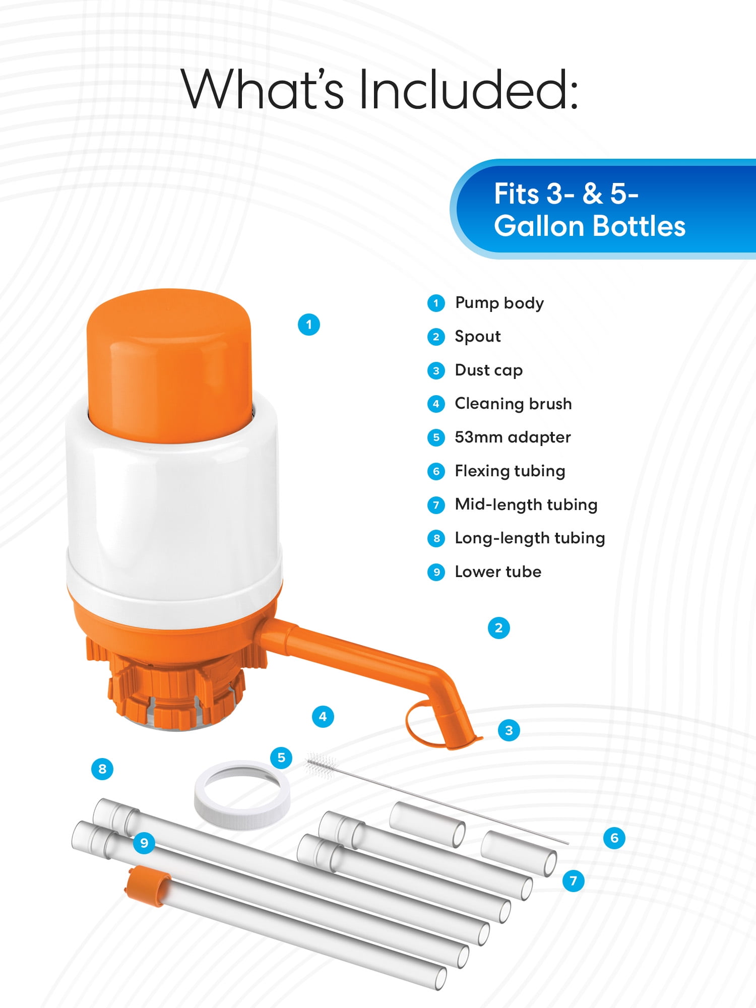 Brio PU100OR Orange Water Pump for 1 to 6 Gallon Water Bottles 48mm and 55mm