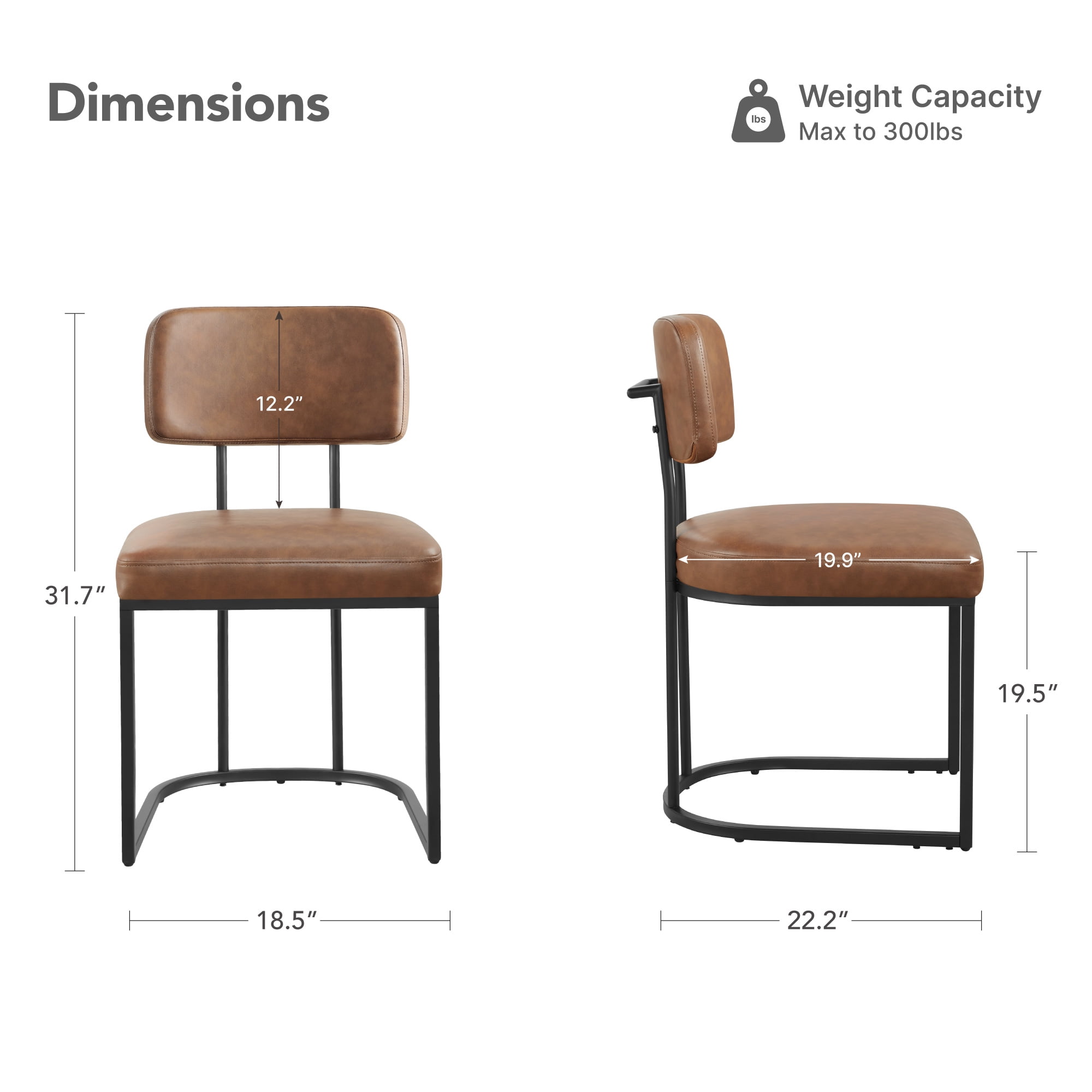 Spruce & Spring Modern Low-Back Metal Dining Chair with Upholstered Seat Set of 3, Brown&Black Metal Frame