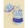 thumbnail image 4 of Hirigin Toddler Baby Girls Swimsuit 3 Piece Bikini Set Strawberry/Mermaid Bikini Top Trunks Shorts Bathing Suit with Sun Hat, 4 of 8
