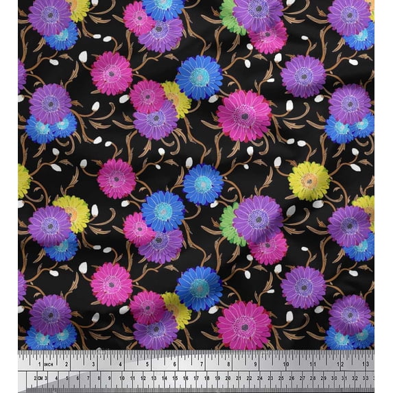 Soimoi Rayon Fabric Leaves & Aster Floral Print Fabric by Yard 42 Inch Wide