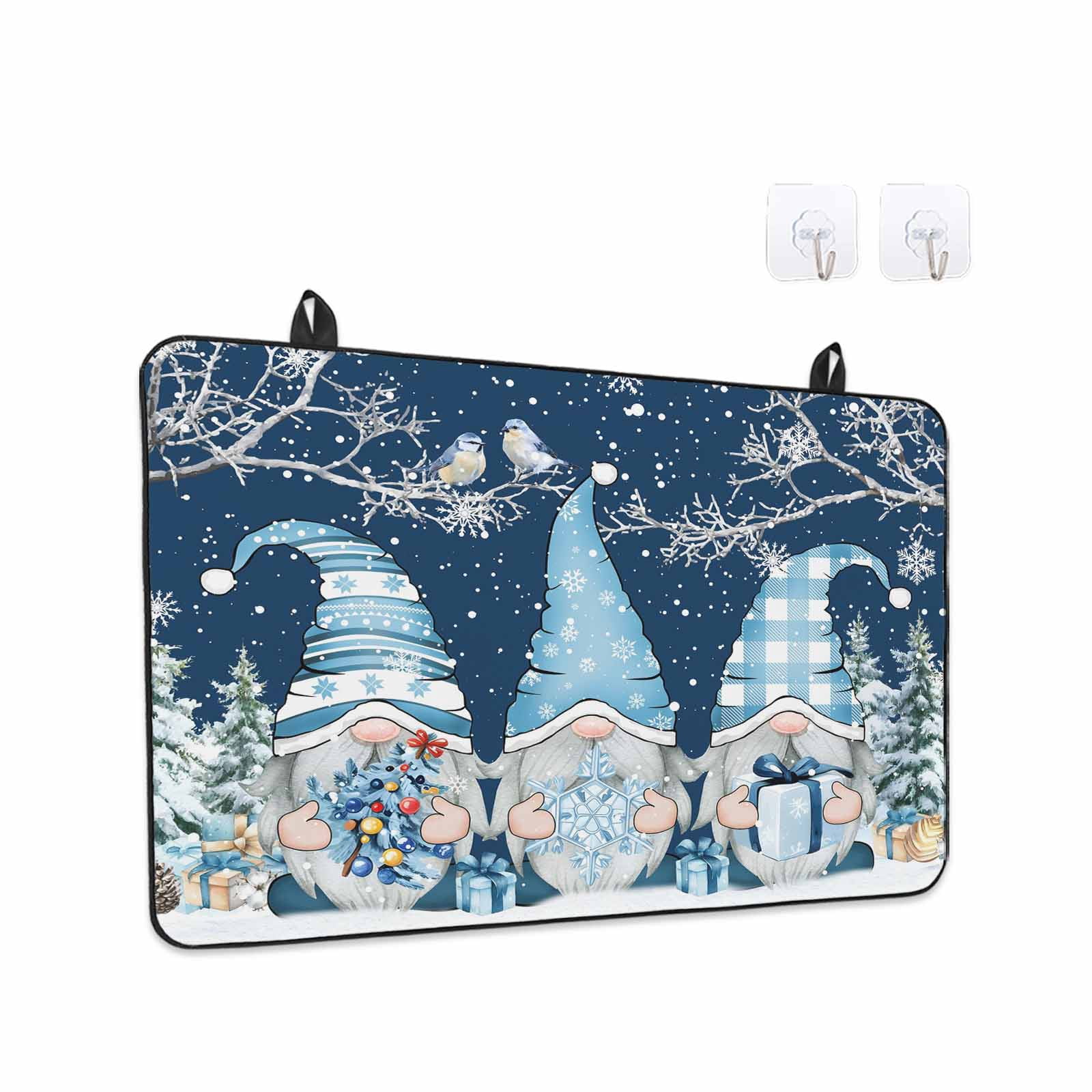 Navy Blue Gnomes Christmas Stove Top Cover for Electric Stove, Heat-proof & Non Slip Glass Top Stove Cover Protector, Snowflake Xmas Tree Winter Branches Kitchen Flat Cooktop Rubber Mat 24x21 Inches