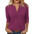 thumbnail image 2 of Tops for Women 3/4 Sleeve V Neck Fashion Summer Solid Casual Button Blouse, 2 of 5