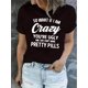 thumbnail image 1 of Women's Trendy Crazy Letter Print Tee - Casual Round Neck Short Sleeve, Stretchy Polyester Blend, Machine Washable - Perfect for Summer & Holidays, 1 of 8