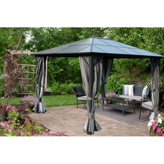 Kozyard Polycarbonate  12 ft. W x 10 ft. D Top Aluminum Permanent Edward Gazebo (Gray)