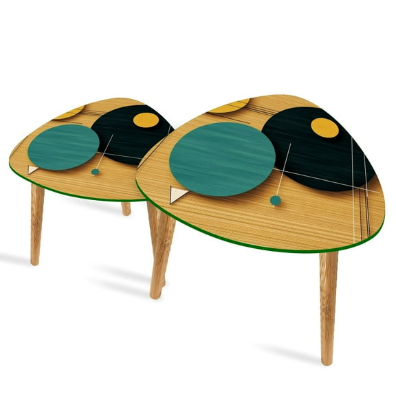 Set of 2 Triangle End Table 3D Mid Century Modern Vintage Abstract Set of 2 Side Tables End Tables, Nesting Tables for Living Room